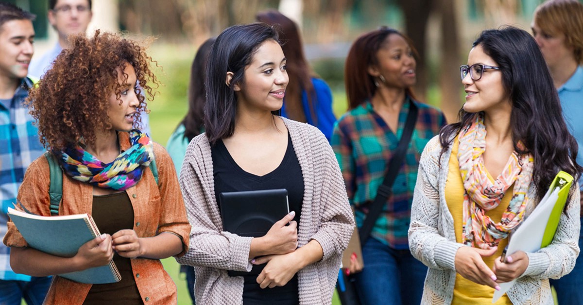 Students walking and talking together