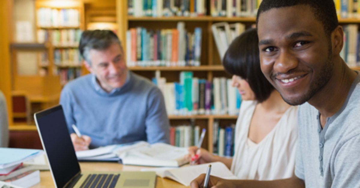 Students in library with teacher